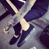 Туфли без застежек Cool Young Man Street Pure Black Shoes Дышащие плоские мужские повседневные туфли размера плюс 45