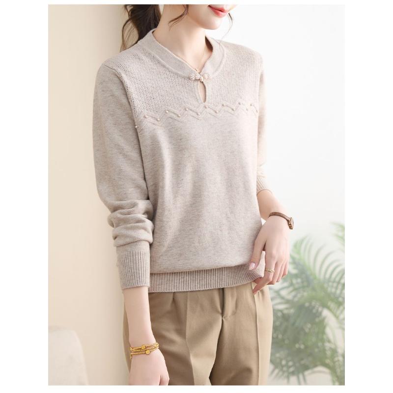 Универсальный модный свитер однотонного цвета в китайском стиле, вязаный топ с длинным рукавом