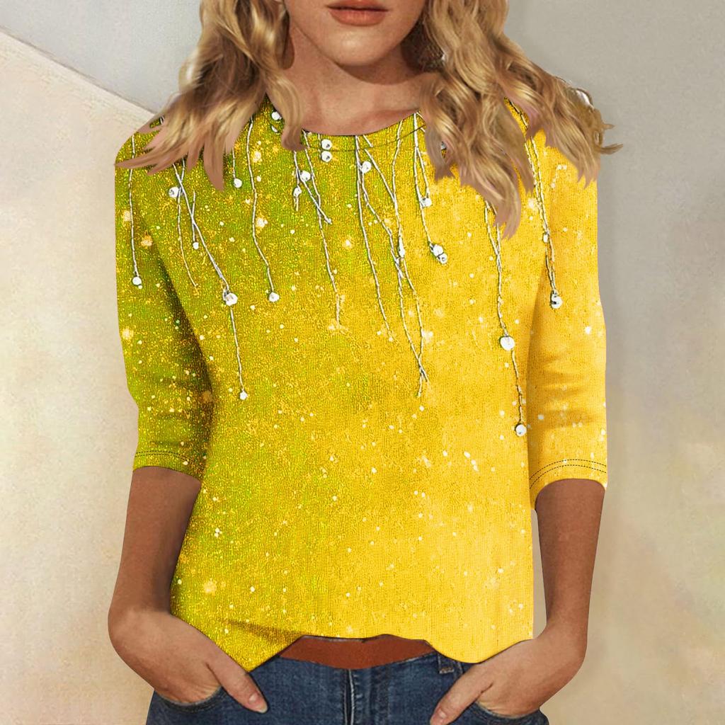 Женская мода повседневная три четверти рукава цветочный принт горловина топ