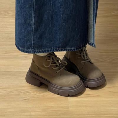 Maillard 2024 осень и зима новые короткие ботинки в британском стиле ретро осень и зима женские бархатные ботинки Martin на толстой подошве популярные