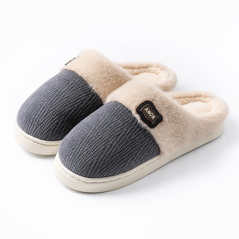 Cotton Slippers Autumn and Winter Indoor Home Thick Bottom Velvet Warm Couple Hair Slippers