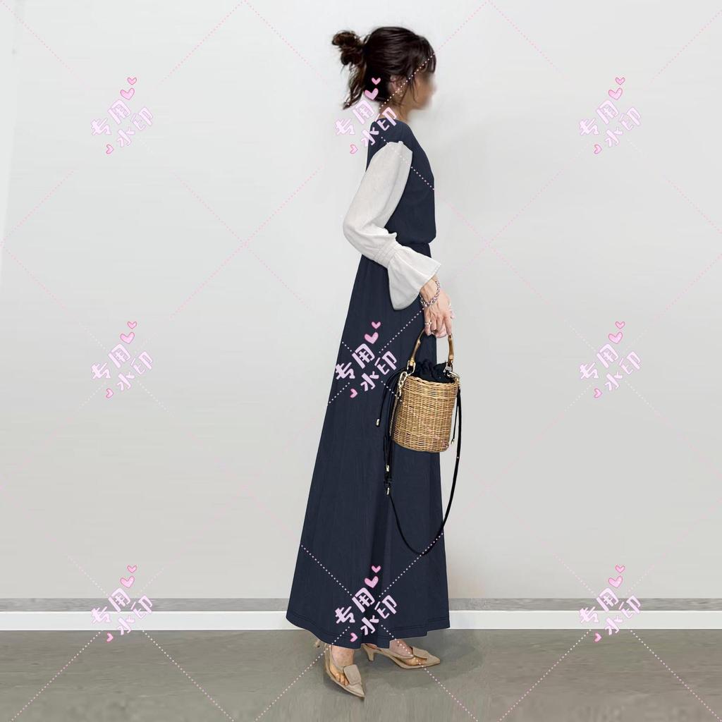 Осеннее новое платье с круглым вырезом, разрезом, шифоновым рукавом, длинными рукавами, эластичной талией, сращиванием