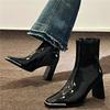 Fashion 2024 Autumn Winter Patent Leather Shoes Women Chunky Heels Boots Sexy High Heel Short Boots Women