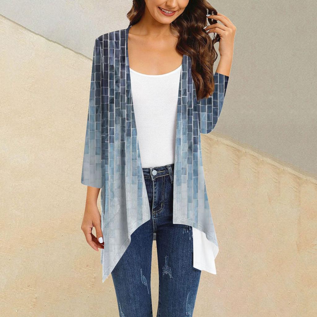 Женский кардиган неправильной формы с градиентным принтом и рукавами три четверти, куртка с карманами