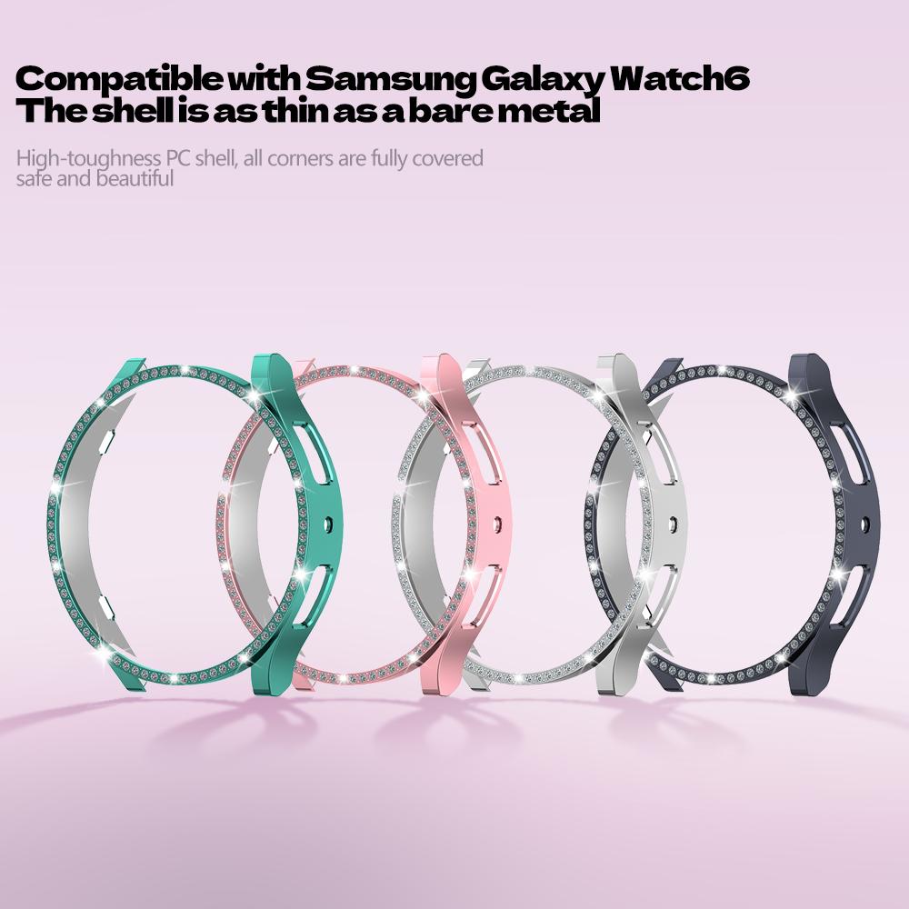 Защитный чехол для Samsung Galaxy Watch 6, 40 мм, 44 мм, чехол для часов ПК, однорядный, инкрустированный бриллиантами, противоударный чехол