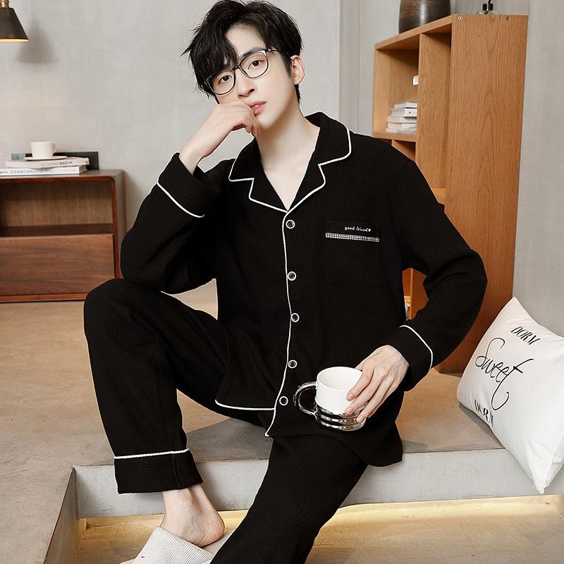 Хлопковая мужская пижама весна-осень с длинными рукавами ночная рубашка новый кардиган в клетку домашняя одежда для сна одежда для отдыха