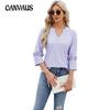 Spring and Summer Women's T-shirt V-neck Lace Seven-quarter Sleeve Jacquard Loose Long-sleeved Tops