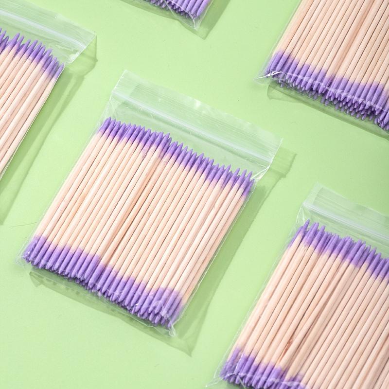 100/200/300/500 шт. Деревянные палочки с двумя головками для чистки ногтей, фиолетовые двухсторонние ватные палочки для чистки, средство для снятия лака для ногтей