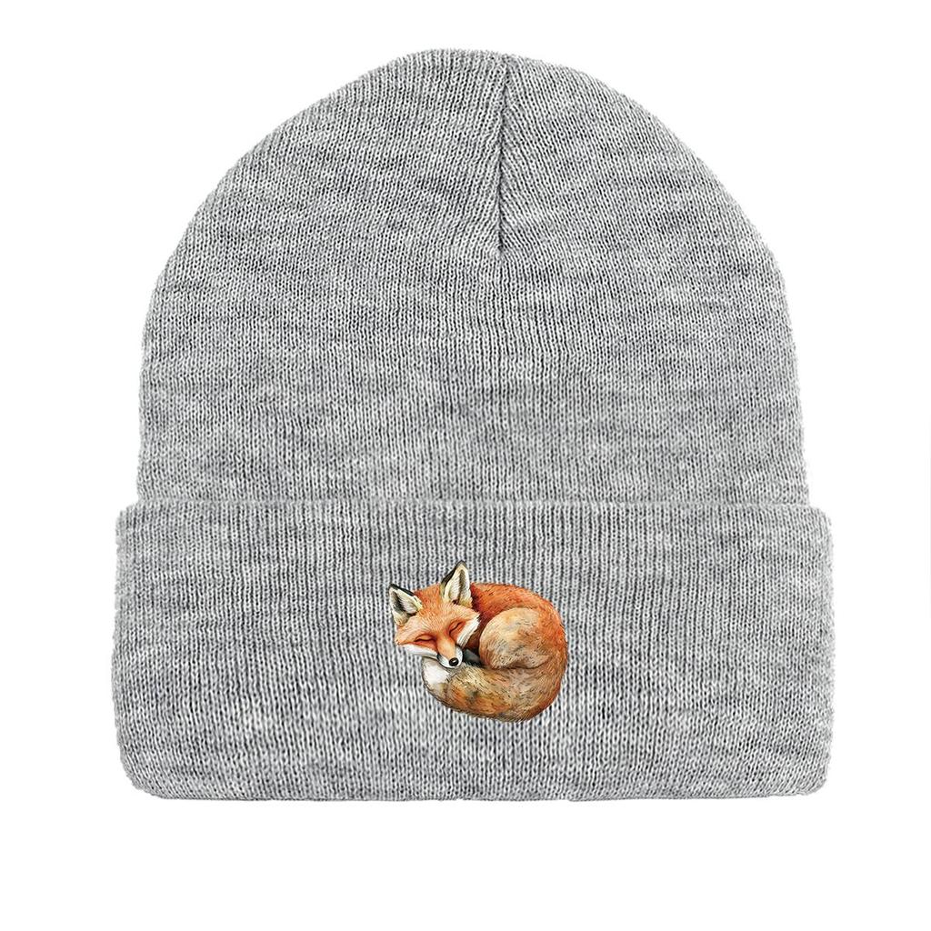 Curl Up Fox Winter Knitted Cap Beanie, Animal Man Cap Thermal Lightweight Stylish Gorro Knit Hat Beanie