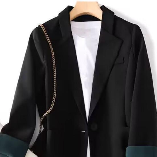 Women Suit Coat Lapel Long Sleeve Single Breasted Suit Jacket with Pockets Solid Color Loose Fit