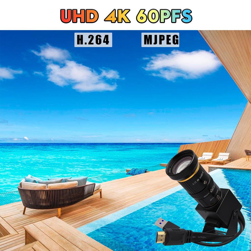 SVPRO 4K USB Camera with 10x Optical Microscope 60fps Dual Output Video Streaming Webcam for Raspberry and Monitors Zoom, 5-50mm Lens, HDMI/USB3.0