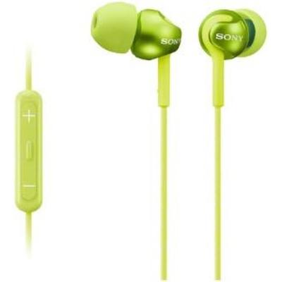 Sony Вставные наушники Sony для iPhone, iPod, iPad с пультом управления и микрофоном Лаймово-зеленые MDR-EX110IP G Светло-зеленые