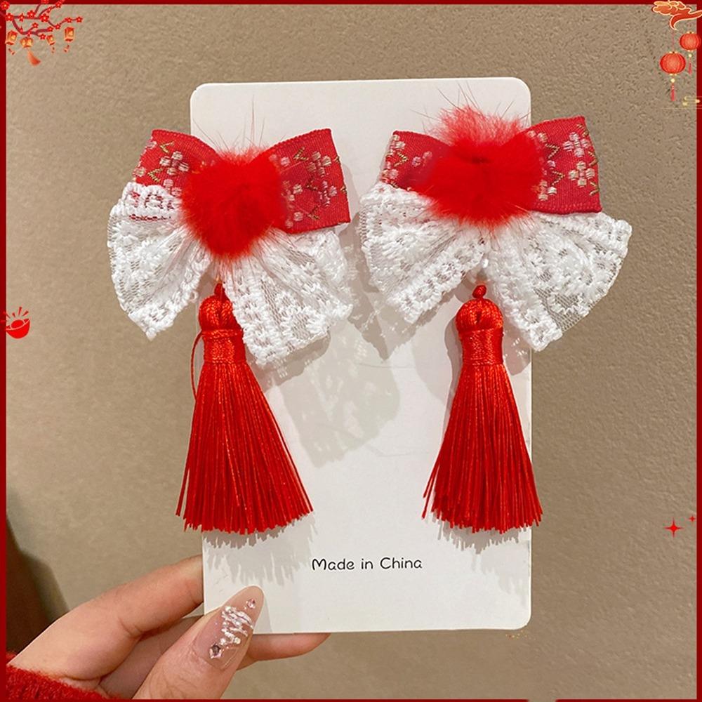 Plush Children Red Bow Hairpin Cat Ears Hanfu Hair Sticks All-match Ancient Style Hairpin Girls