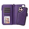 KT Multi-Functional Series-4 for iPhone 16 Case Detachable PU Leather Zipper Flip Wallet Phone Cover - Purple