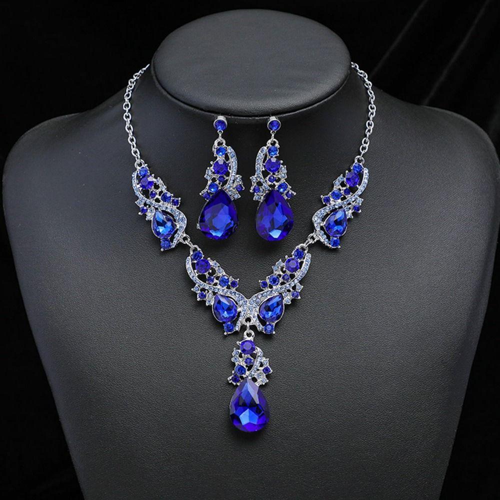 Shining Water Drop Necklace Earrings Set Exaggerated Women's Necklace  Jewelry Gifts
