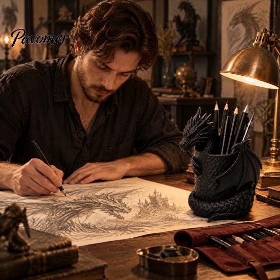 Декоративный стаканчик для ручек, 3D-печатный готический держатель-дракон, Спиральная фигурка, Стаканчик для канцелярских принадлежностей, Крутые офисные принадлежности, Фэнтезийный настольный органайзер, Хэллоуинский настольный аксессуар