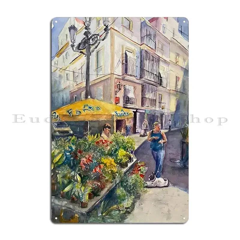 Flower Market Street Scene Italy France Spain Metal Sign Rusty Kitchen Funny Customize Poster Tin Sign Poster