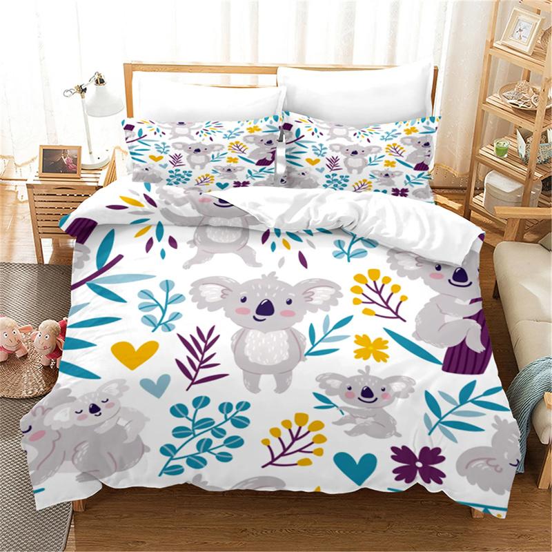 Cartoon Koala Duvet Cover King Queen Lovely Animal Bedding Collection For Kids Teens Adults Wildlife Quilt Cover With Pillowcase 23Pcs