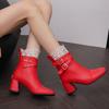 Pink Red White Gilrs Sweet Wedding Shoes Women Round Toe Belt Buckle High Heels Zipper Lady Party Ankle Booties Large Size 47 48