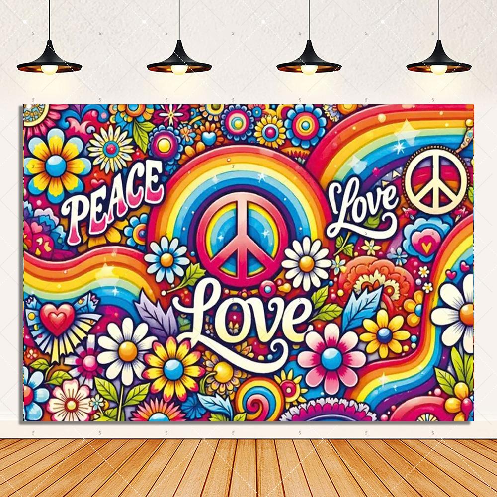 Colorful Hippie Bus Background Banner Bohemian Style Theme Backdrop Supplies Love And Peace Party Decorations Photography Props
