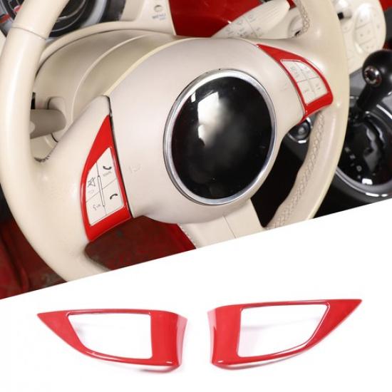 2PCS ABS Red Steering Wheel Button Trim Cover For Fiat 500 Abarth 595 2010-2015