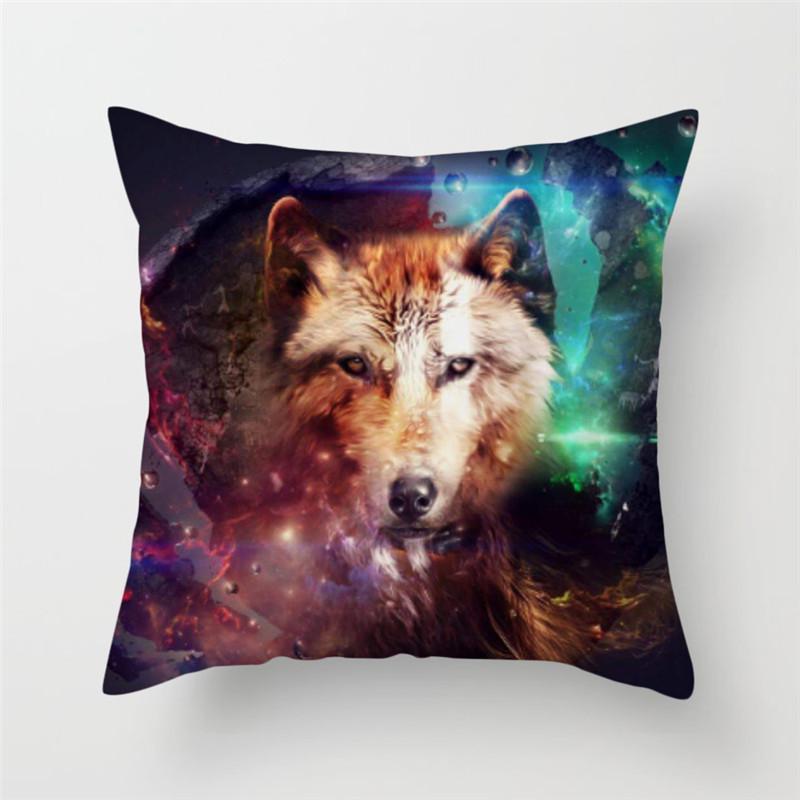 45x45cm Polyester Wildlife Print Cushion Cover Wolf King Photo Pillow Cover Home Sofa Decoration Pillowcase