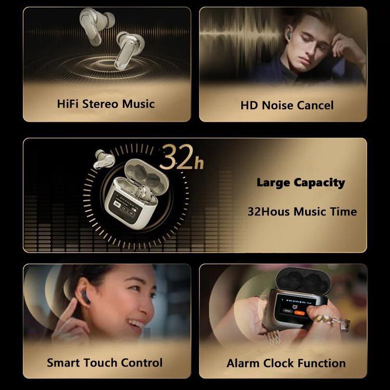 Умные наушники с сенсорным ЖК-экраном, беспроводные наушники, гарнитура с активным шумоподавлением, Hi-Fi стерео музыка с HD-микрофоном для всех смартфонов