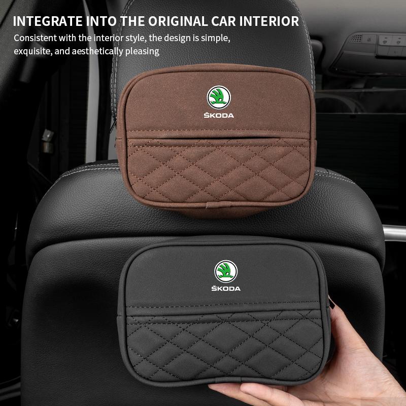 JNK3 Car Suede Tissue Box Organizer Accessories For Skoda Kylaq Elroq Kodiaq Octavia Enyaq Kamiq Scala Rapid Superb Karoq Fabia Yeti