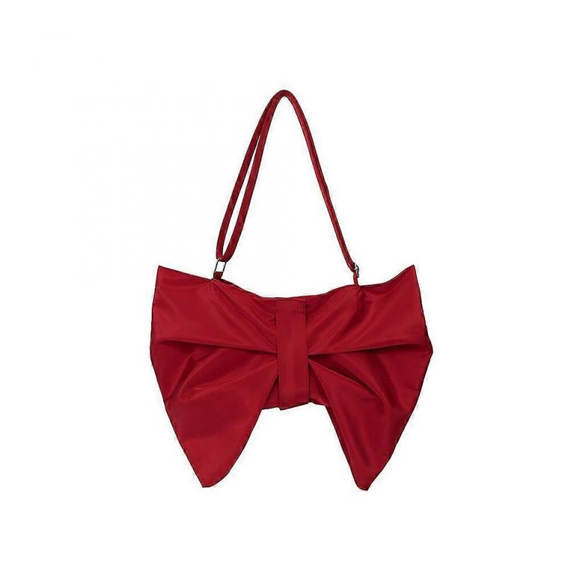 (Wine red)Fashion Bowknot Shape Tote Bow Tie Pleated Shoulder Bag Women's Crossbody Bags Large Capacity Lighweight Commuter Bags