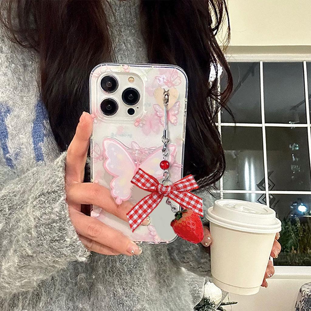 Милый шарм для телефона с бантиком, ручной работы, клубничный кулон для телефона, томатная бижутерия для телефона, материал смола, для женщин, девушек, подростков