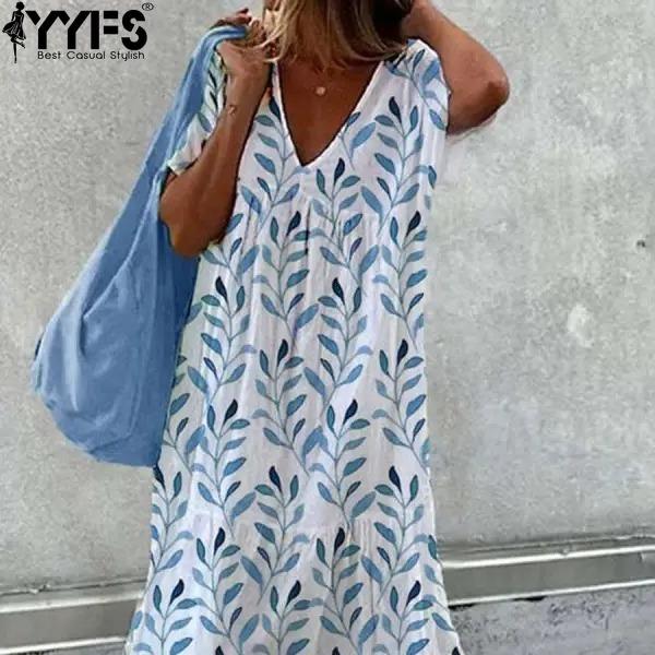 YYFS Женская мода лето весна без рукавов свободная талия V-образный вырез коктейльные и вечерние платья