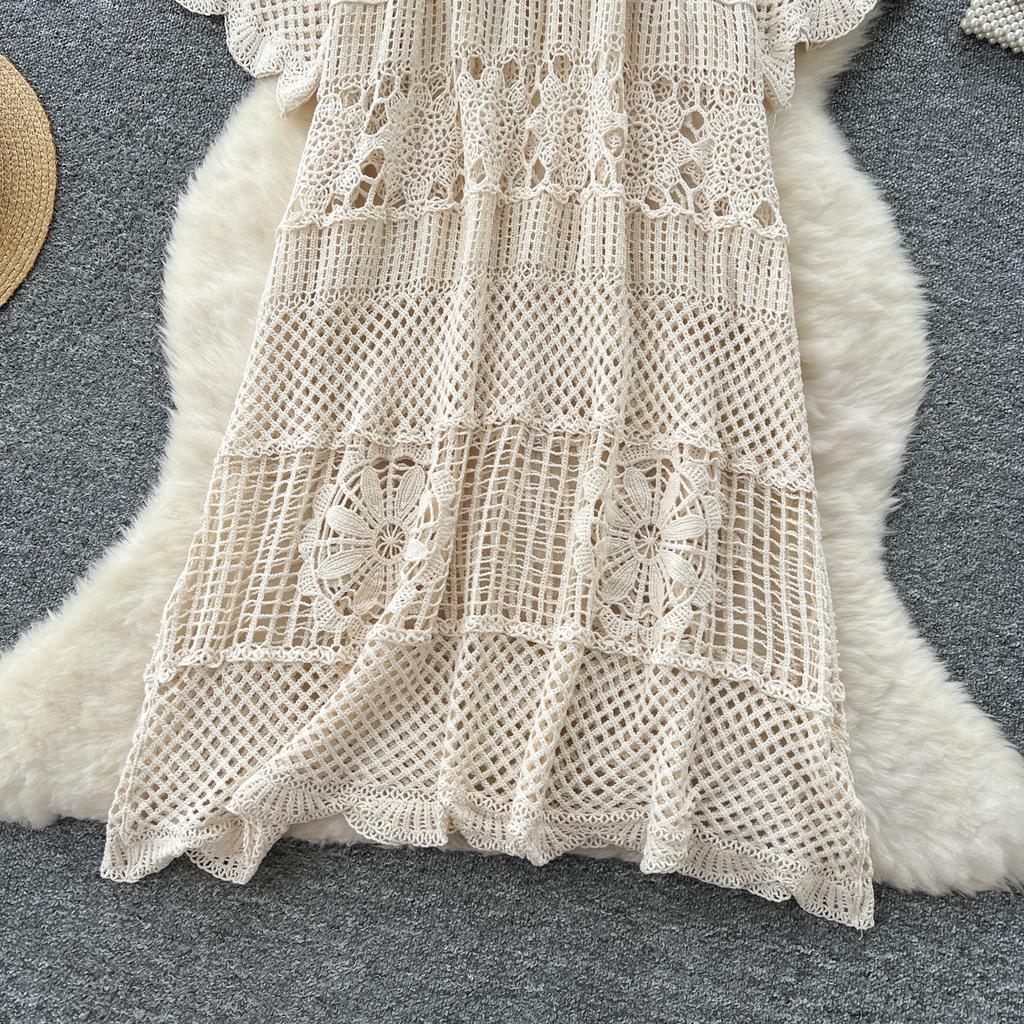 Dimanaf 2025 Новое летнее женское длинное трикотажное платье с рукавами Базовые модные кружевные платья Повседневные свободные