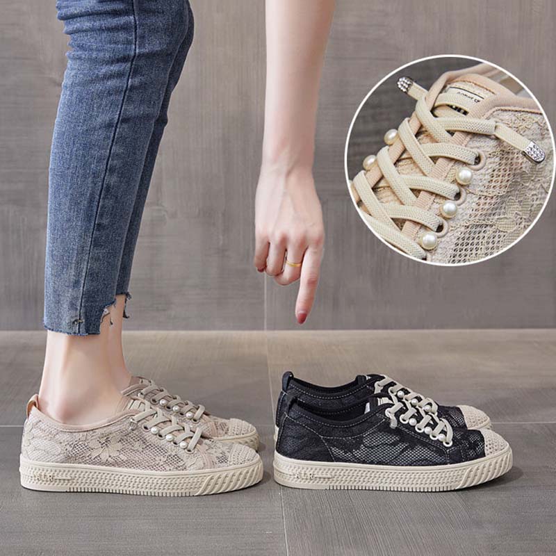 Женская обувь на плоской подошве с сетчатым вырезом, дышащая парусиновая обувь с тонкой мягкой подошвой, простой повседневный стиль, весна-лето
