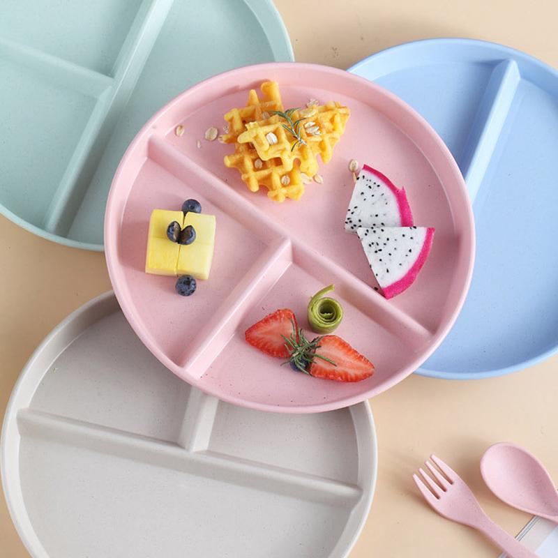 Разделенная тарелка для фруктового салата, трехрешетчатая тарелка с западным отделением, тарелка из пшеничной соломы, диетическая тарелка для еды, поднос для еды, кухонная посуда