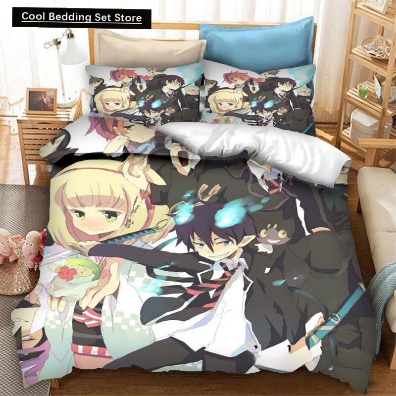 Fashion 3D Printing Anime Blue Exorcist Bedding Set Duvet Covers Pillowcases One Piece Comforter Bedding Sets Bedclothes Bed