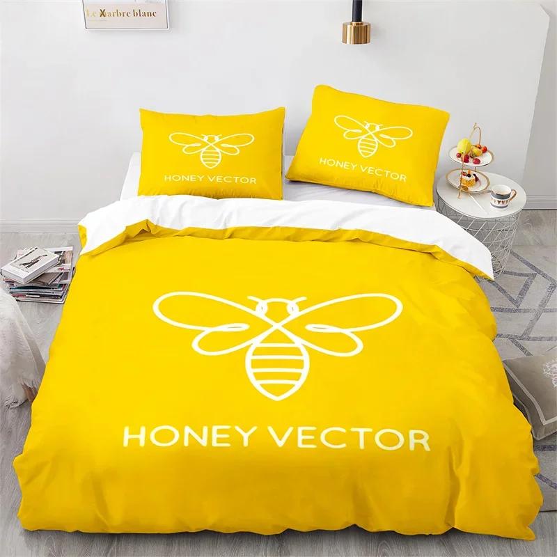Cartoon Bee Duvet Cover Insect Honeybee Bedding Set Microfiber Wild Animal Comforter Cover King For Teens Boys Kawaii Home Decor