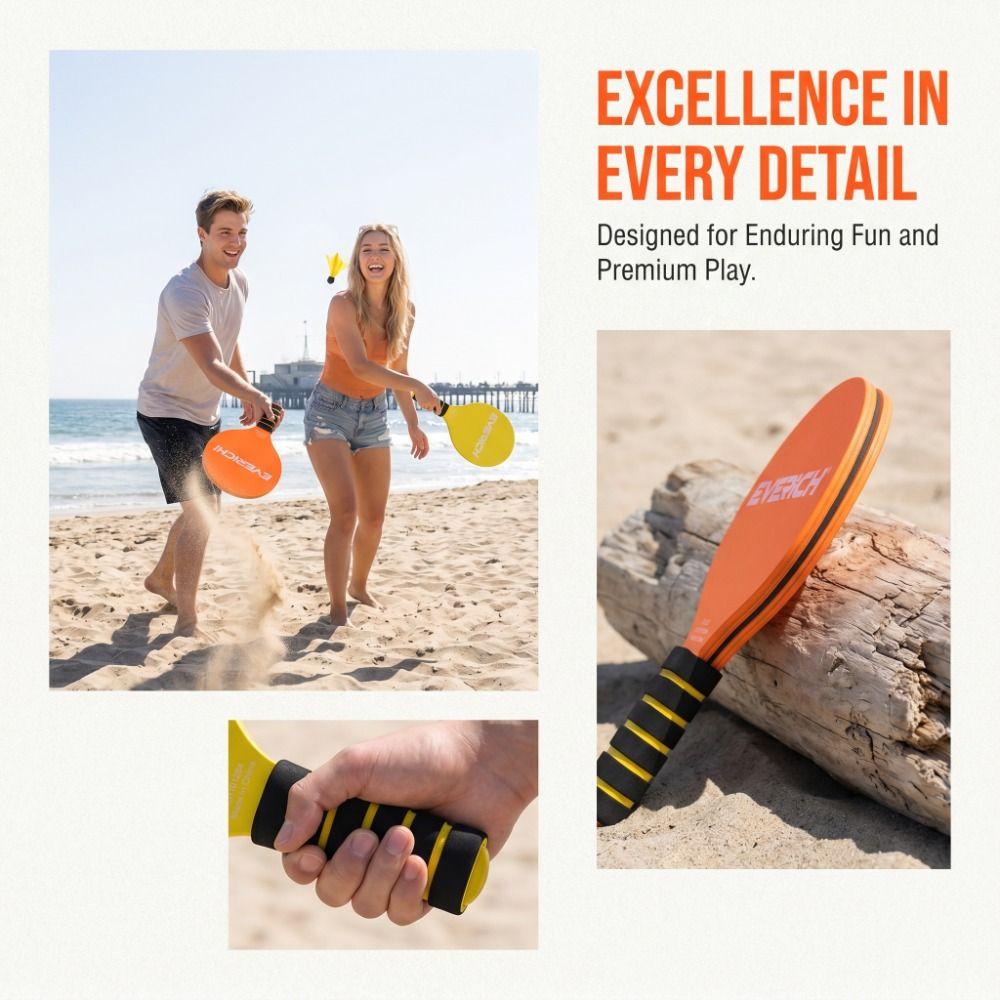 Wrapped Grip Beach Paddle Set Lightweight Beach Racket Set Shuttlecock Paddle  Backyard Play