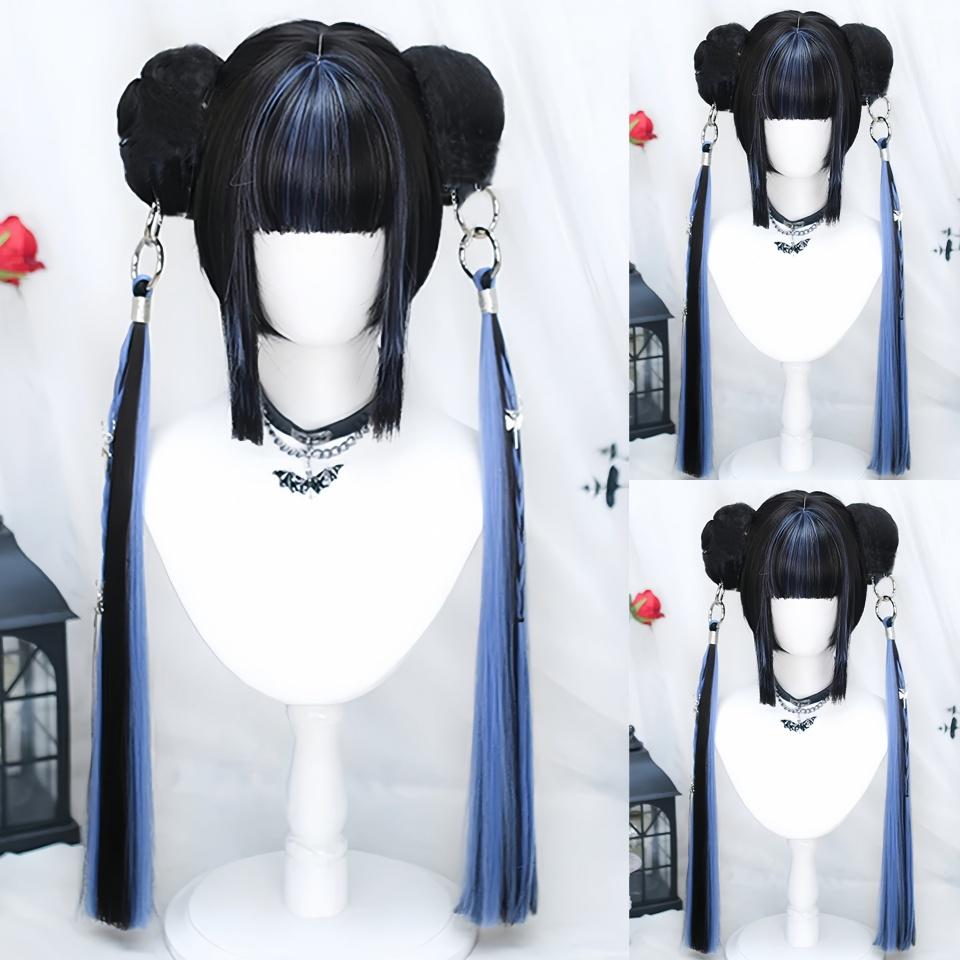 OLACARE синтетический длинный прямой парик Лолита с челкой парик для девочек милый омбре голубой блонд черный парик для косплея вечеринки Хэллоуина Харадзюку