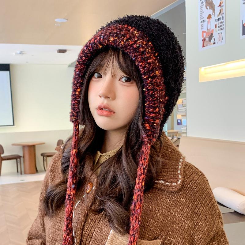 Autumn and winter hat female sweet temperament knitted wool hat winter warm ear hat student bag hat