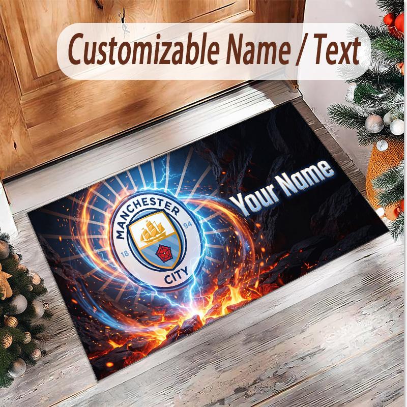 Personalized Crystal Velvet Carpet Manchester City Pattern Non Slip Floor Rug