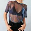 Женская прозрачная футболка с коротким рукавом из лазерной сетки в европейском стиле - 5 цветов, 4 размера, тренд 2023 года.