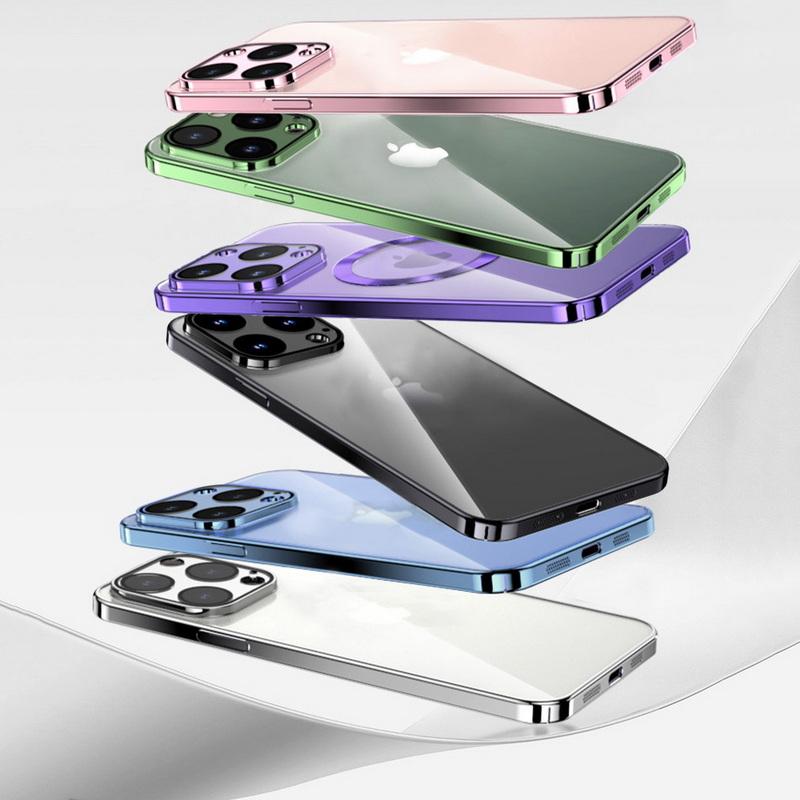 Прозрачный жесткий корпус телефона для iPhone 15 Pro 14 13 Pro Max 12 11 15, роскошная цветная рамка, противоударное стекло, защитный чехол для объектива