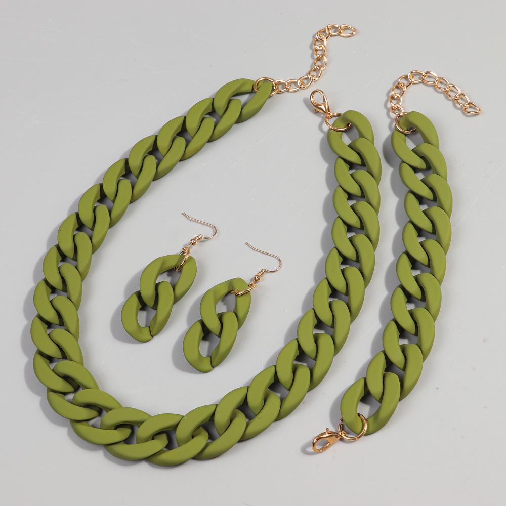 Acrylic Chunky Chain Necklace for Women Bohemain Chains Choker Earrings Bracelet Jewelry Set