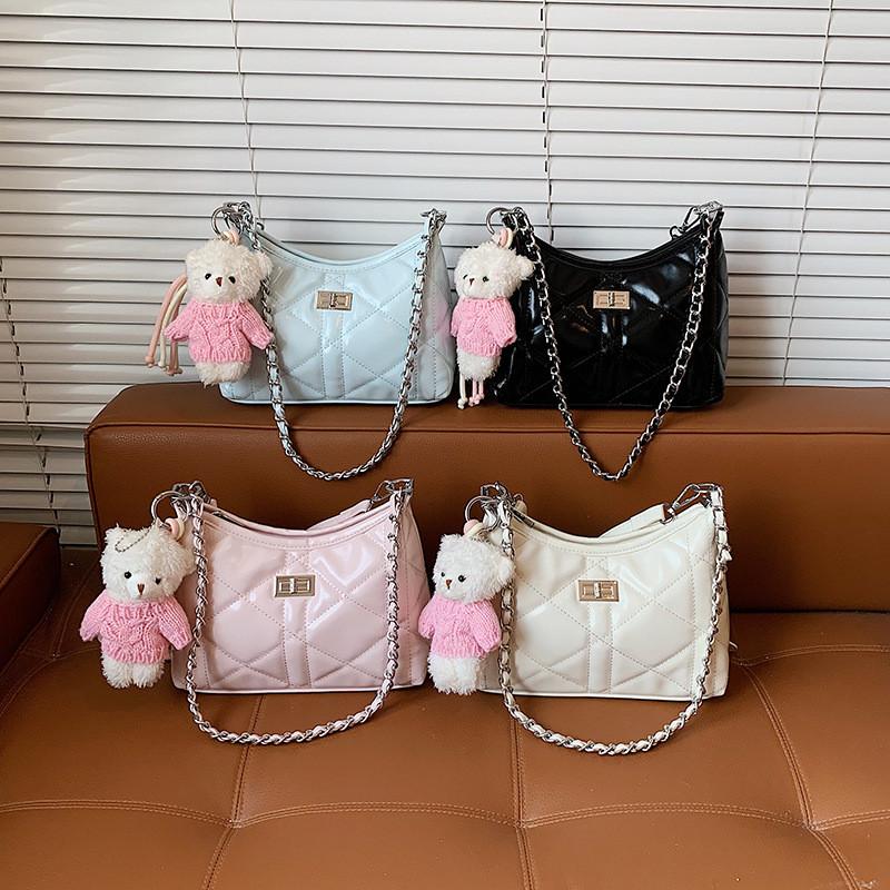 IELGY Pink Diamond Chain Bag Fashion Cross-Body Crescent Bag One-Shoulder Armpit Bag