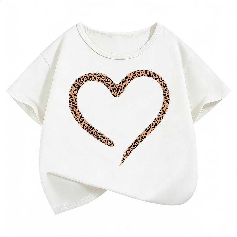 Love Heart Leopard Print Fashion T Shirts Y2k Kids Childrens Tshirt Boys Girls Summer Spring Casual Top Tee Shirt