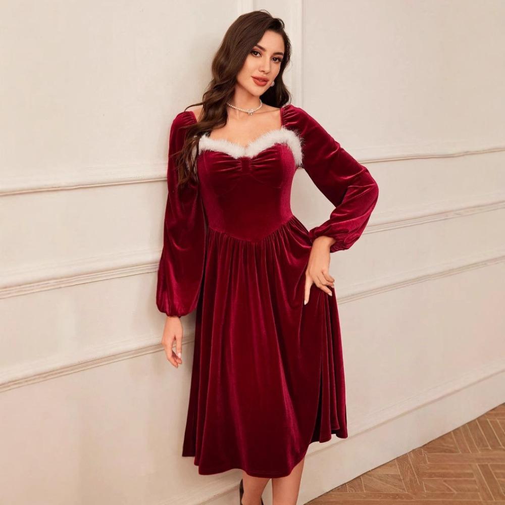 New Women's Retro Elegant Christmas Dress Long Sleeve Flared Gown for Party & Cocktail Events for Christmas Partie