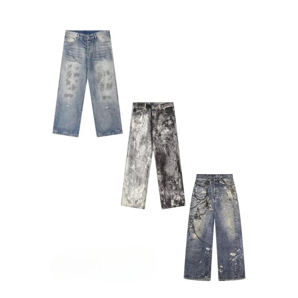 Новые мешковатые джинсы с 3D-принтом в виде цепочки для мужчин и женщин, повседневные мешковатые прямые джинсовые брюки, широкие джинсы Y2K