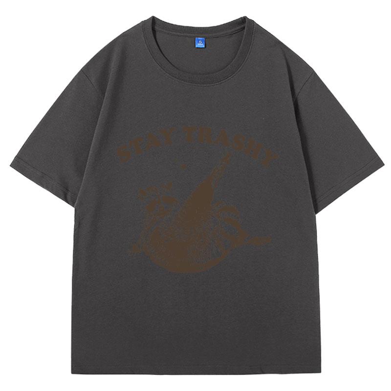 Vintage 9Os Funny Racoon T Shirt Y2k Clothes Boho Aesthetic Cute Stay Trashy T-shirt Funny Meme Oversized Cotton Short Sleeve