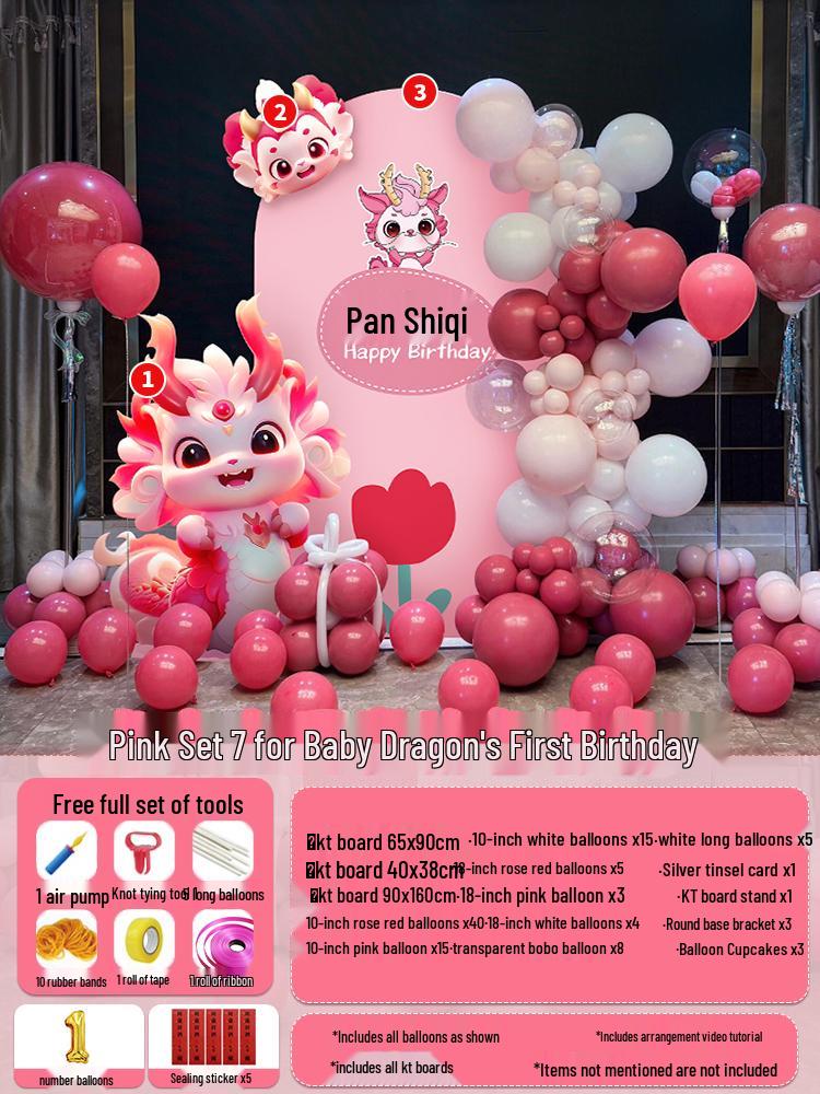 Воздушные шары с драконами и фон из КТ-картона для празднования первого дня рождения девочки