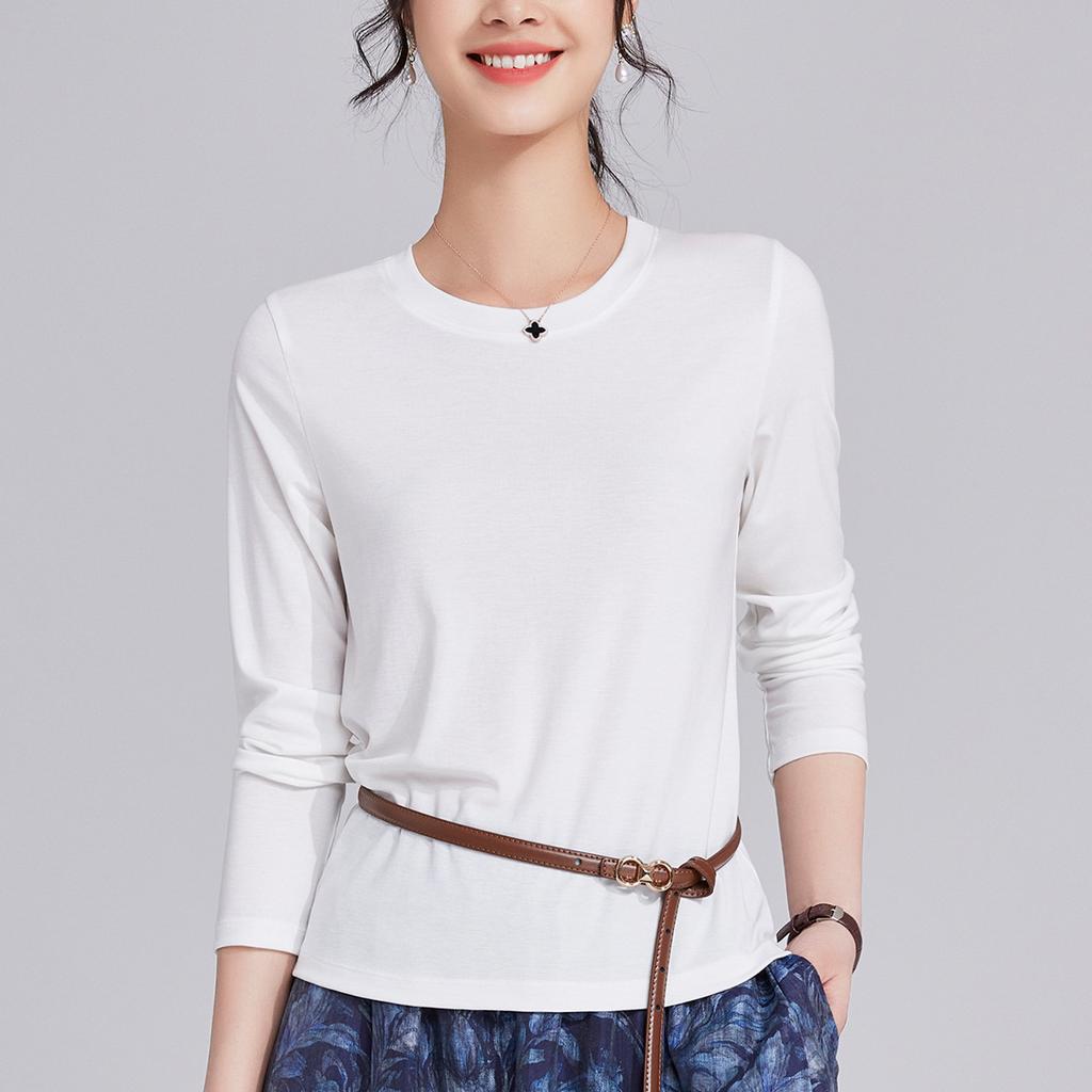 New Tencel, Soft Waxy Slim-fitting Bottoming Shirt with Long-sleeved Women's Spring and Summer Top